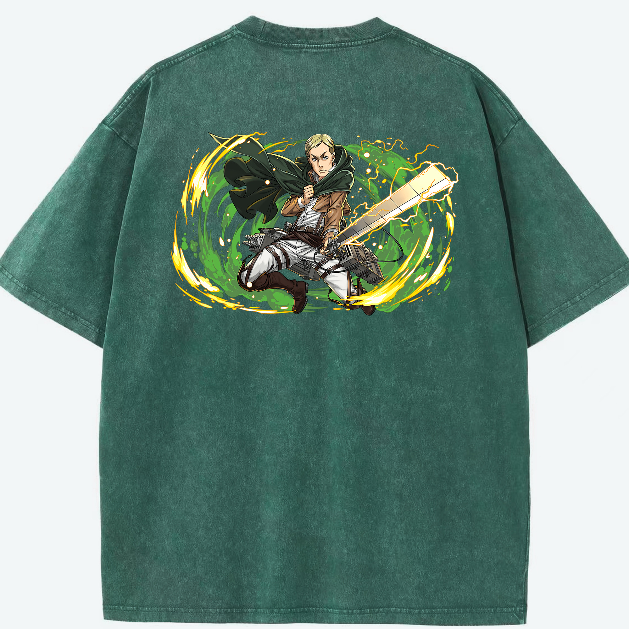 （画像用） 進撃の巨人 エルヴィン・スミス Attack on Titan Erwin Smith 綿100% ヴィンテージ風 半袖Tシャツ（背面プリント）